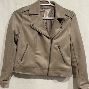Philosophy Moto‎ Biker Zip Faux Suede Jacket Beige Womens MED Edgy Urban Chic